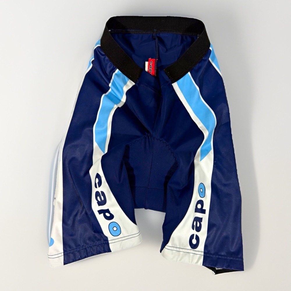Capo Men's Padded Cycling Bib Shorts Pull On Blue White Colorblock Size S
